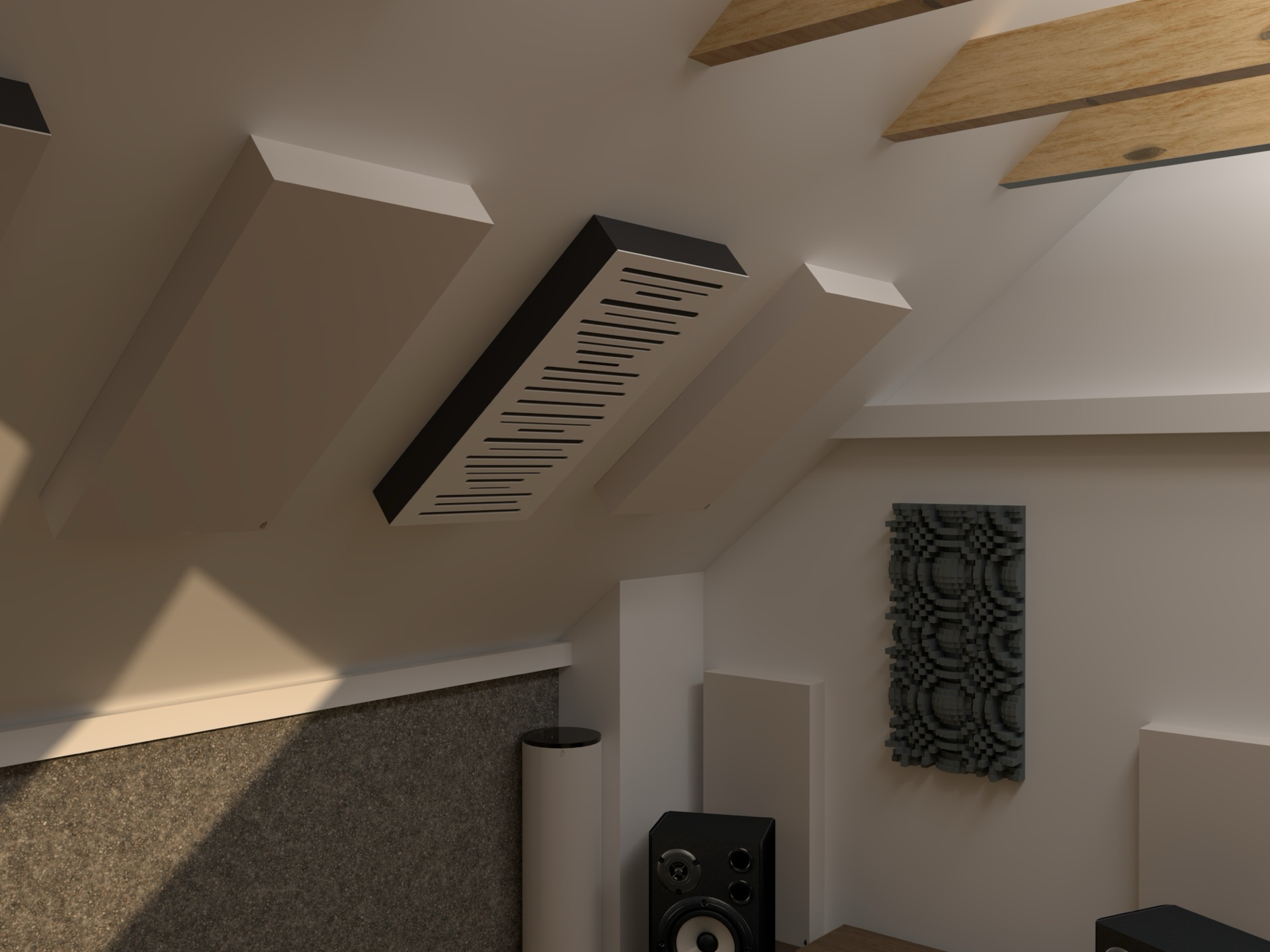 3D-Visualisierung der akustischen Optimierung eines Dachboden-Studios, Projekt von Addictive Sound