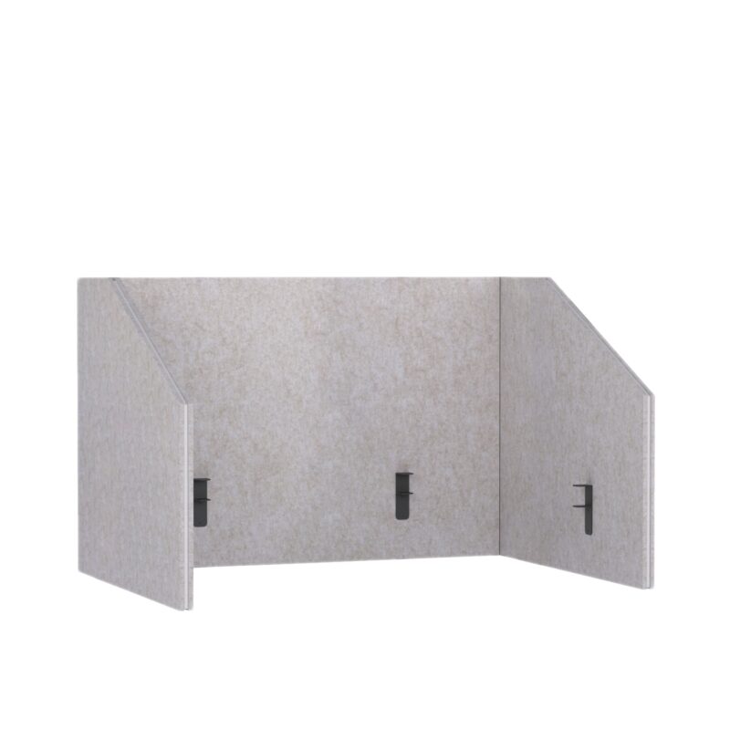 Akustische Trennwand für Schreibtisch Pro.Felt D.2 - 3. Light Beige, Abmessungen der Elemente: 2× 93,4×80 cm; 1× 120×80 cm. Passend für einen 120×60 cm Schreibtisch; ragt 30 cm über den Schreibtisch hinaus