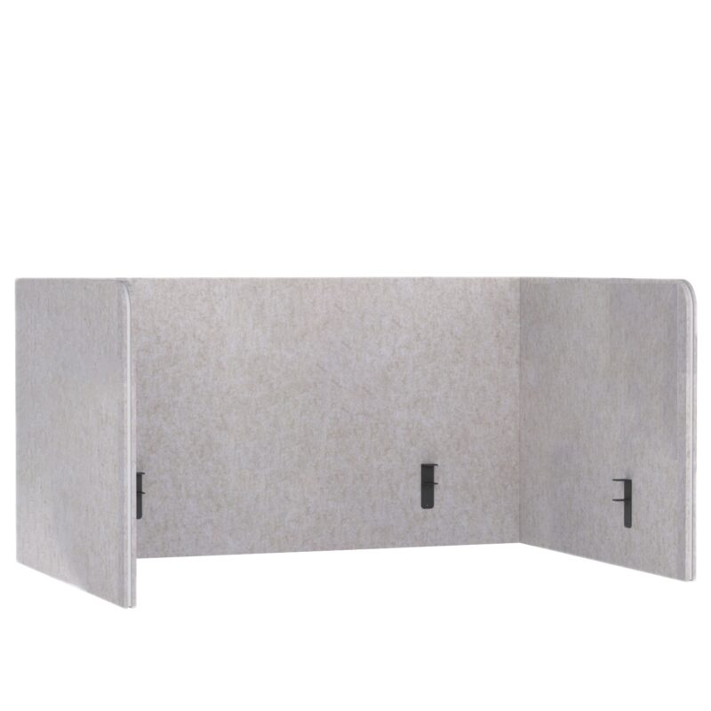 Akustische Trennwand für Schreibtisch Pro.Felt D.3 - 3. Light Beige, Abmessungen der Elemente: 2× 108,4×80 cm; 1× 150×80 cm. Passend für einen 150×75 cm Schreibtisch; ragt 30 cm über den Schreibtisch hinaus