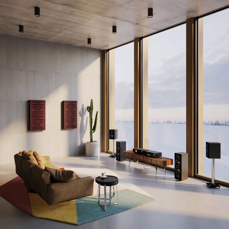 AbFuser in einem modernen Wohnzimmer mit Hi-Fi-Anlage