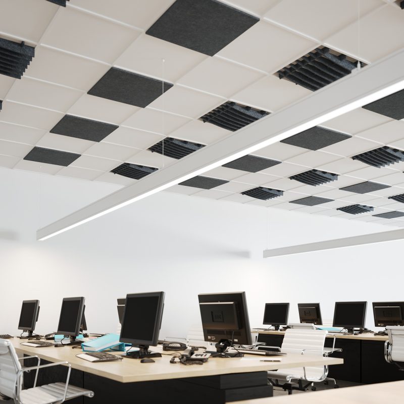 T.1-Platten im modularen Raster der abgehängten Decke