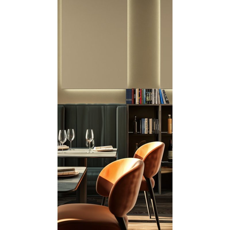 Warmes Licht hinter dem Paneel in einem Gastronomielokal