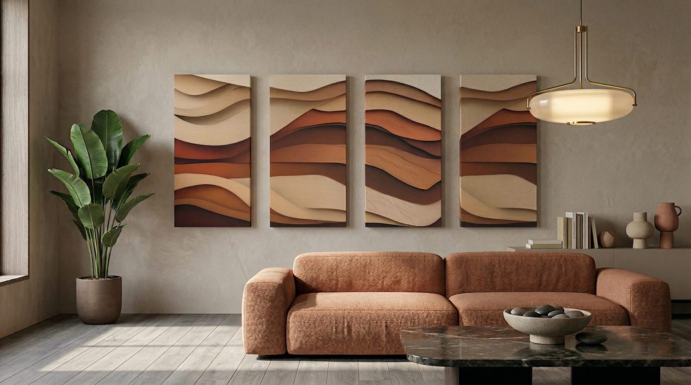 Terra Art als Akzent über dem Sofa im Wohnbereich