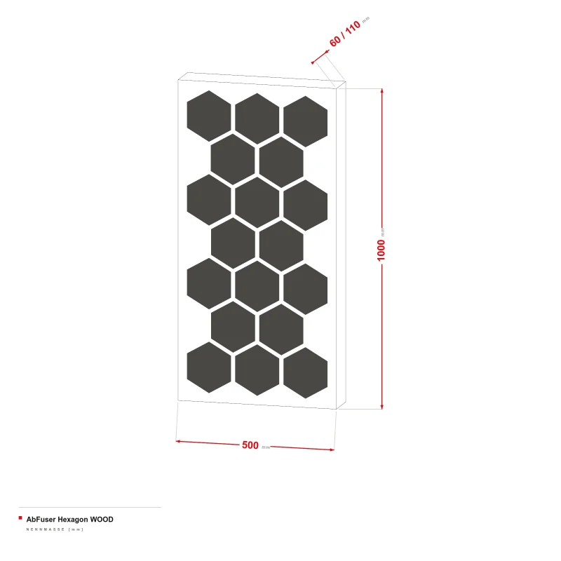 AbFuser Hexagon Wood - Maßzeichnung 100 × 50 cm, Stärke 6/11 cm