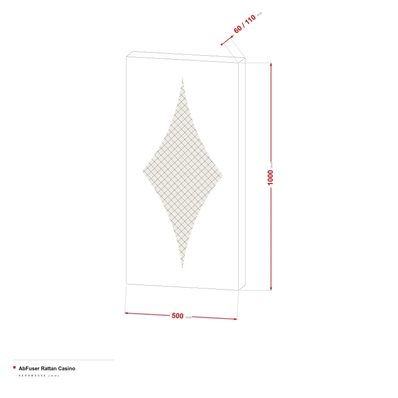 AbFuser Rattan Casino - Maßzeichnung 100 × 50 cm, Stärke 6/11 cm
