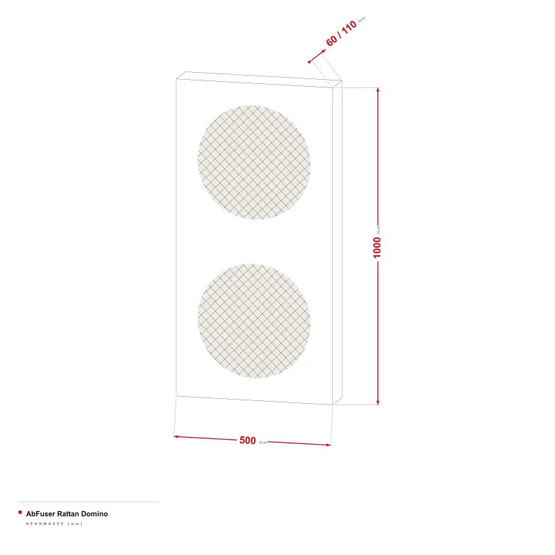 AbFuser Rattan Domino - Maßzeichnung 100 × 50 cm, Stärke 6/11 cm