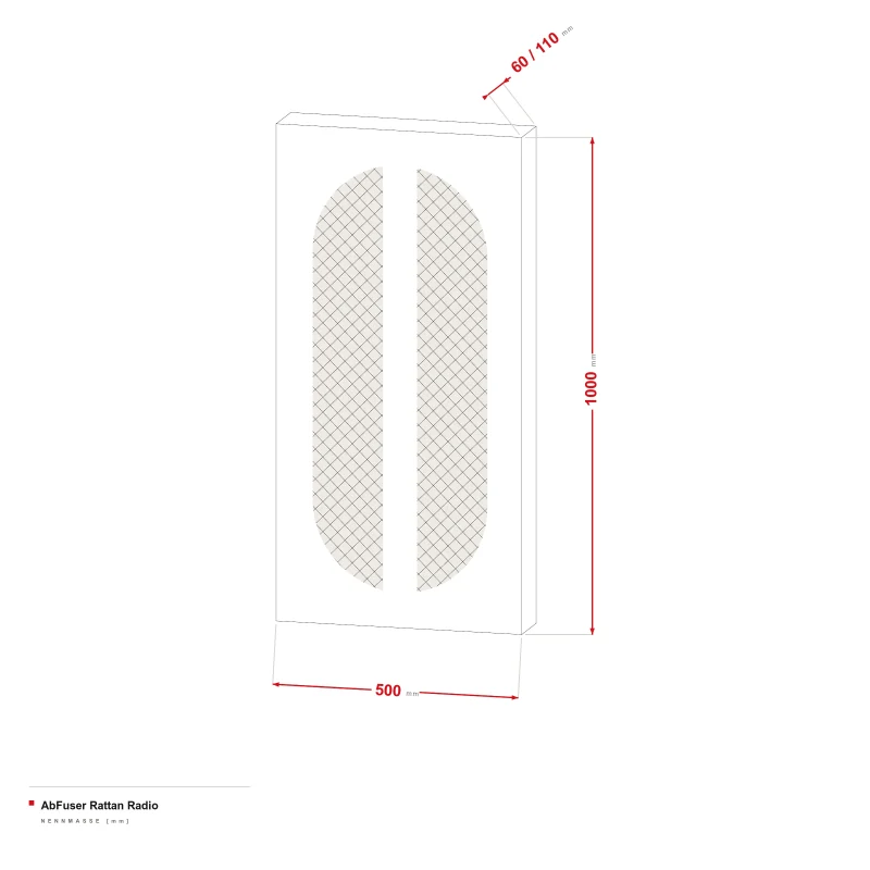 AbFuser Rattan Radio - Maßzeichnung 100 × 50 cm, Stärke 6/11 cm