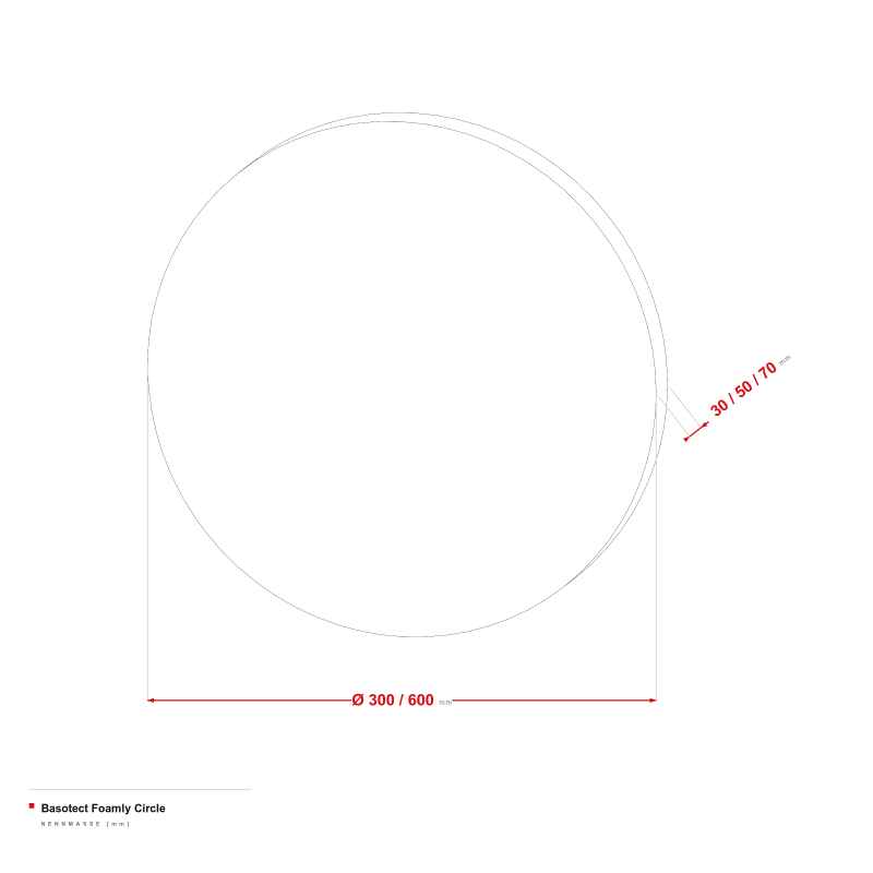Basotect Foamly Circle - Maßzeichnung Ø 300/600 mm, Stärke 30/50/70 mm