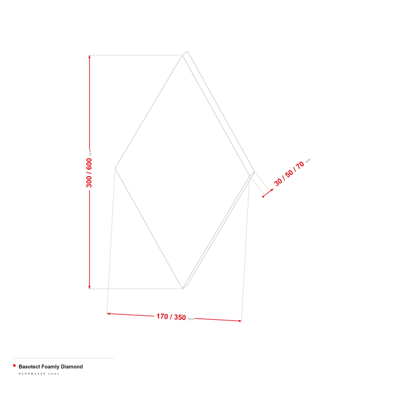 Basotect Foamly Diamond - Maßzeichnung 170/350 × 300/600 mm, Stärke 30/50/70 mm