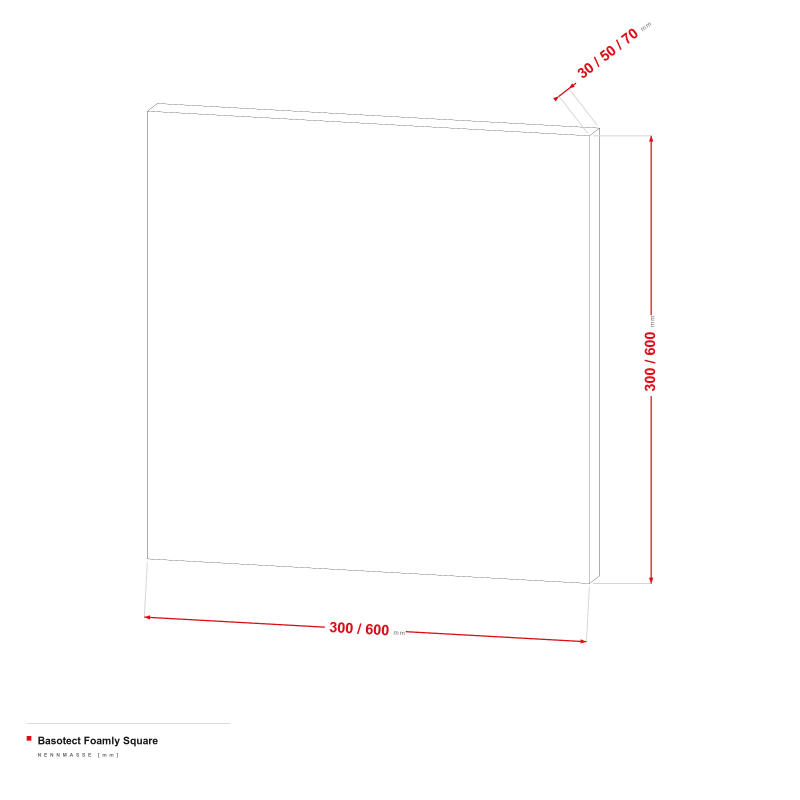 Basotect Foamly Square - Maßzeichnung 300/600 × 300/600 mm, Stärke 30/50/70 mm