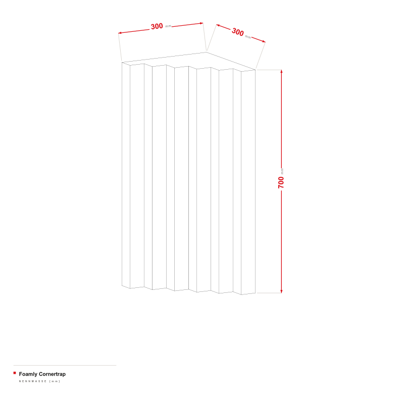 Foamly Cornertrap - Maßzeichnung 300 × 300 × 700 mm