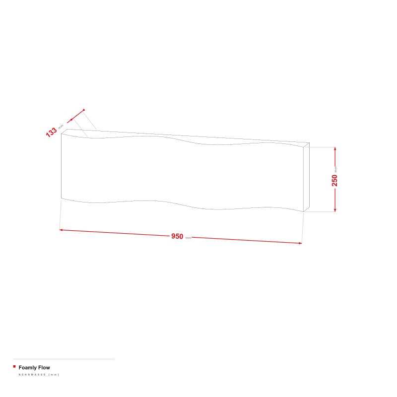 Foamly Flow - Maßzeichnung 950 × 250 mm, Profil 38-133 mm