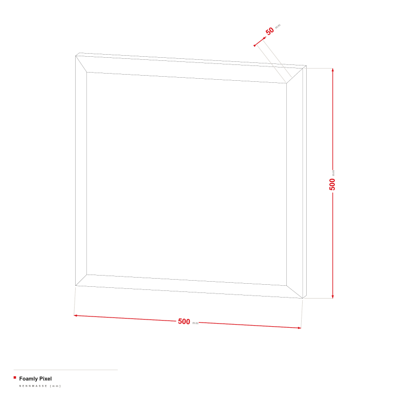 Foamly Pixel - Maßzeichnung 500 × 500 × 50 mm