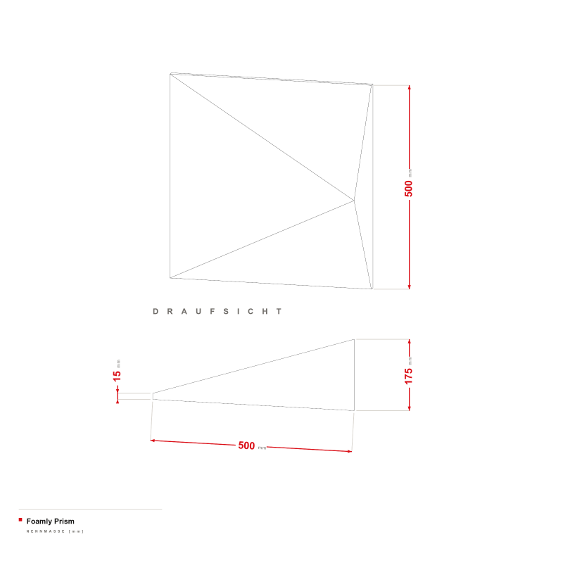 Foamly Prism - Maßzeichnung 500 × 500 mm, Höhe 175 mm