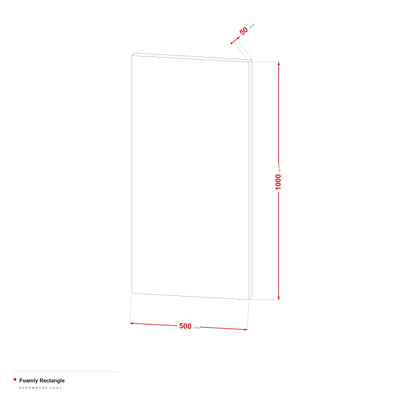 Foamly Rectangle - Maßzeichnung 500 × 1000 mm, Stärke 50 mm