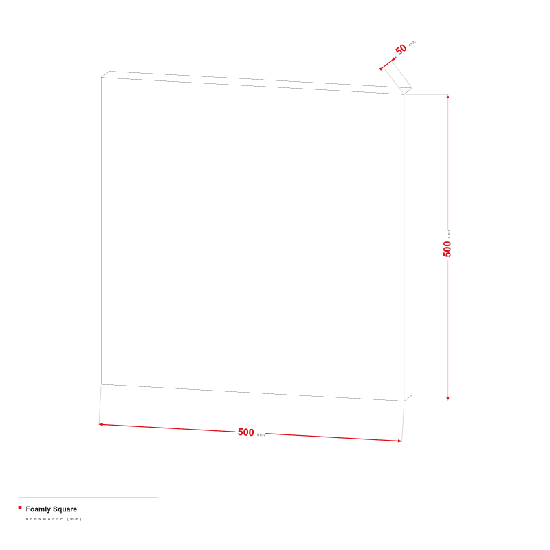 Foamly Square - Maßzeichnung 500 × 500 mm, Stärke 50 mm