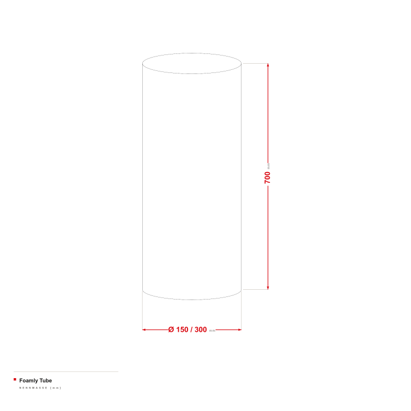 Foamly Tube - Maßzeichnung Ø 150/300 mm, Länge 700 mm
